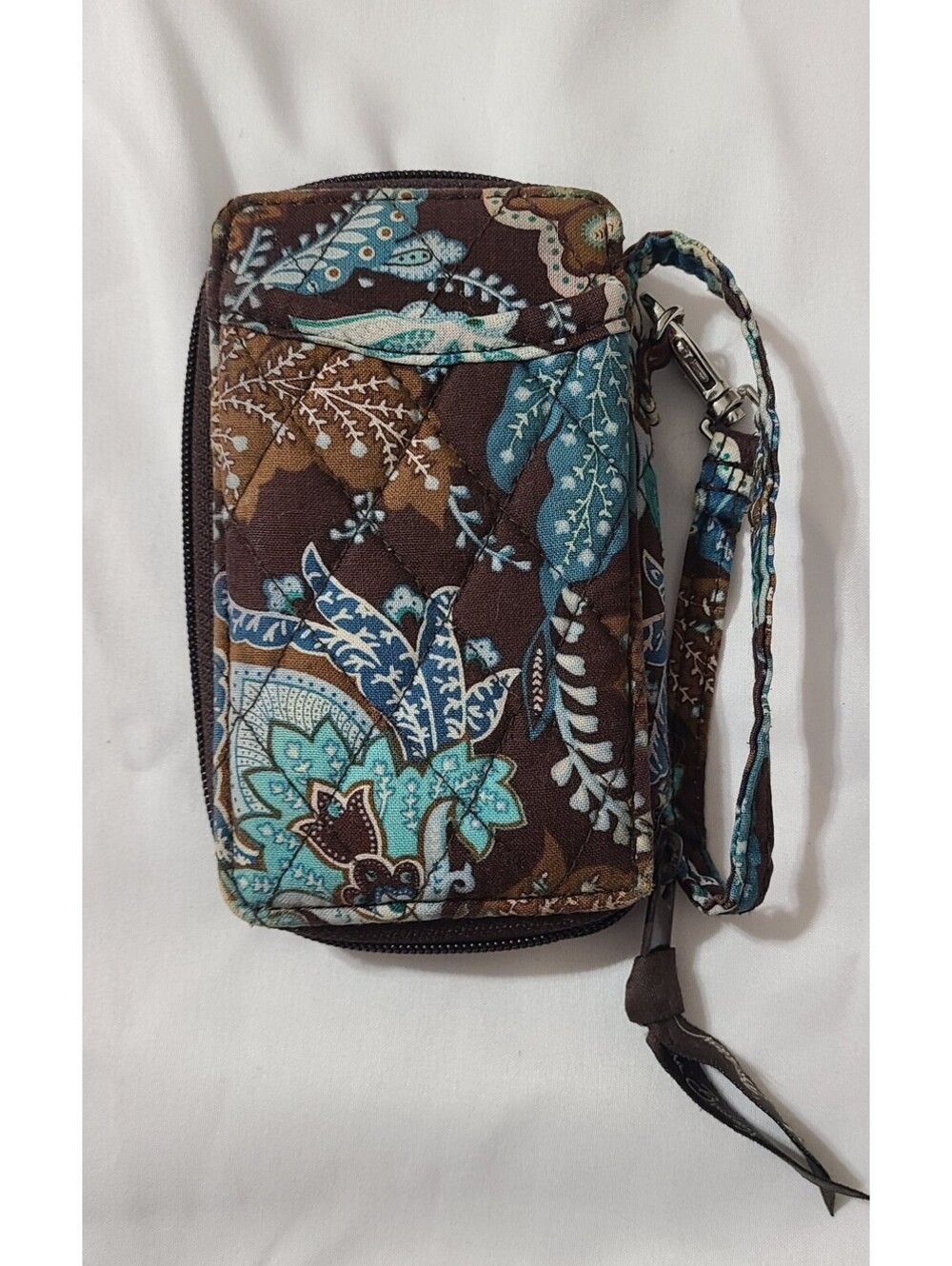 Vera Bradley Carry It All Quilted Wristlet Java Brown & Blue Paisley Zip Retired - Picture 3 of 6